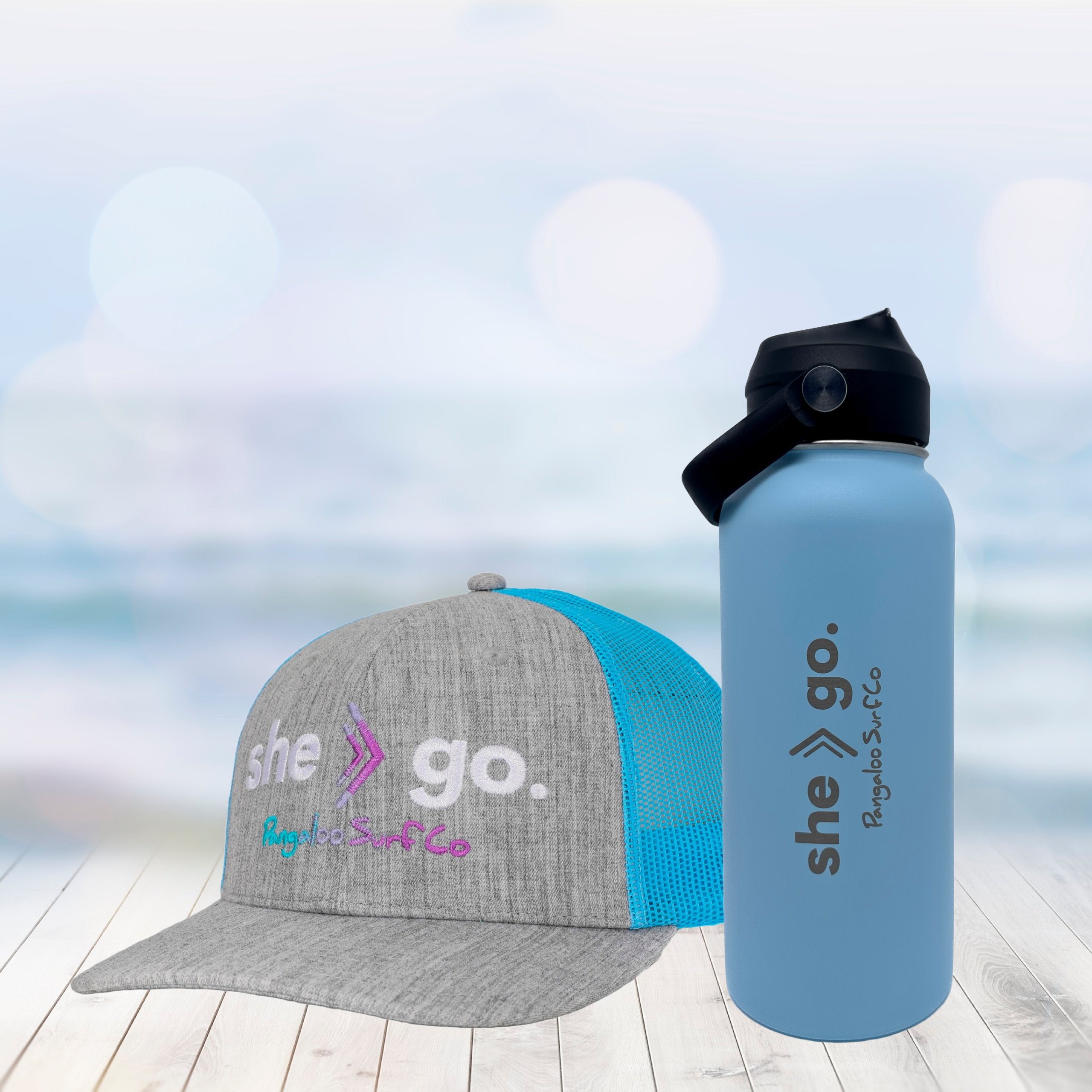 32 Ounce Insulated Water Bottle - she go. (Light Blue) – Pangaloo Surf Co