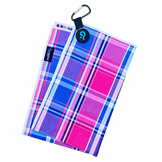 Magnetic Waffle Design Microfiber Golf Towel (Blue/Pink Plaid)