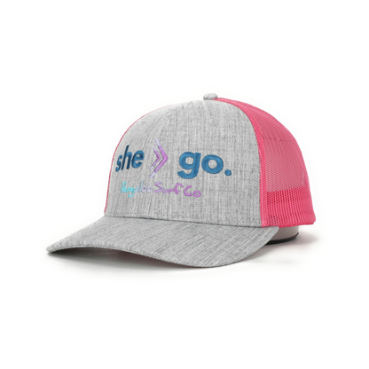 Women's/Girls Baseball Cap - she-go. Snap-Back Trucker Hat (Pink/Grey)