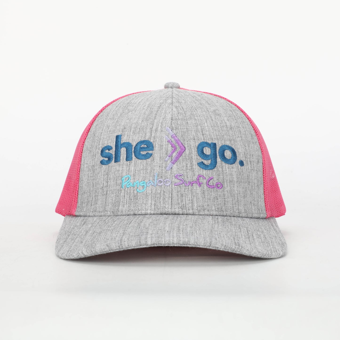 Women's/Girls Baseball Cap - she-go. Snap-Back Trucker Hat (Pink/Grey)