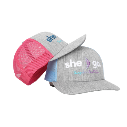 Women's/Girls Baseball Cap - she-go. Snap-Back Trucker Hat (Pink/Grey)